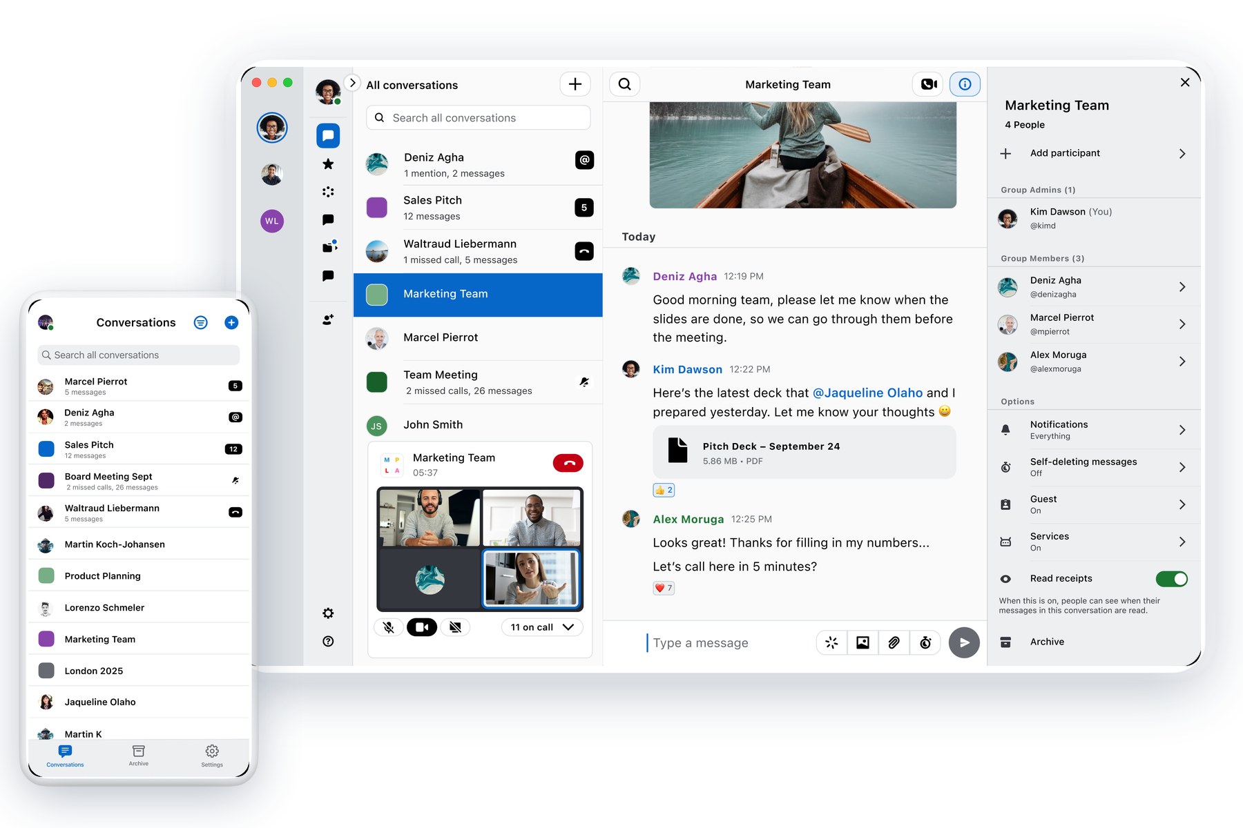 Wire secure messaging shown on a phone and a desktop in device-neutral frames